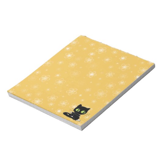 Schwarze Katze mit weißen Socken Notizblock (Rotiert)