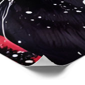 Schwarze Katze mit weißer Blume, roter Hintergrund Poster (Ecke)