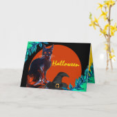 SCHWARZE KATZE MIT WITCHES HAT-HALLOWEEN-PARTY KARTE (Gelbe Blume)