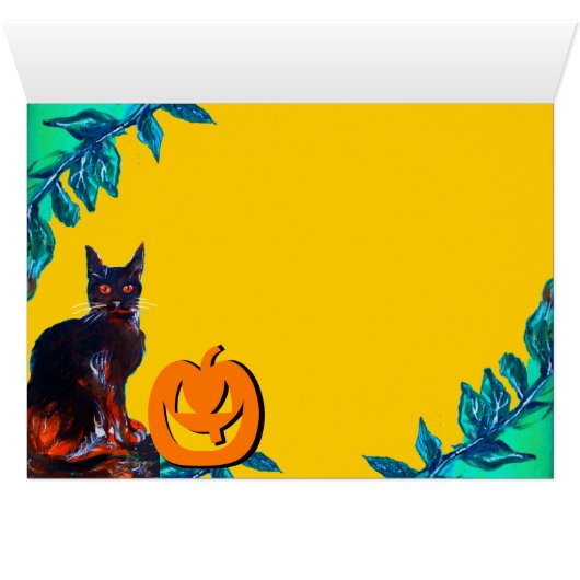 SCHWARZE KATZE MIT WITCHHAT, HALLOWEEN-PARTY (Innenansicht Horizontal (Unten))