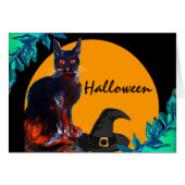 SCHWARZE KATZE MIT WITCHHAT, HALLOWEEN-PARTY (Vorderseite (Horizontal))