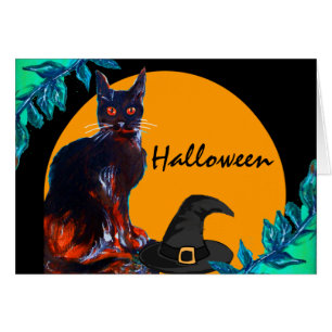 SCHWARZE KATZE MIT WITCHHAT, HALLOWEEN-PARTY