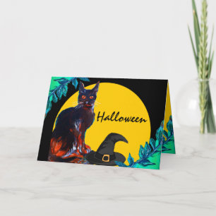 SCHWARZE KATZE MIT WITCHHAT, HALLOWEEN-PARTY KARTE