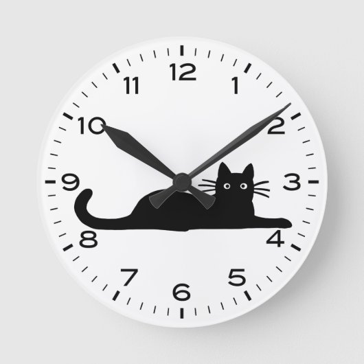 Schwarze Katze mit Zahlen und Minuten Runde Wanduhr (Vorderseite)