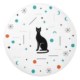 Schwarze Katze Modern Mid Century Retro Atomstil Keramikknauf