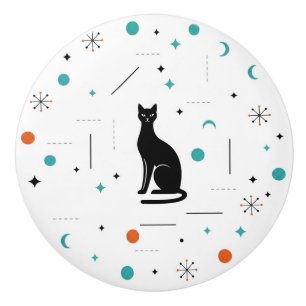 Schwarze Katze Modern Mid Century Retro Atomstil Keramikknauf