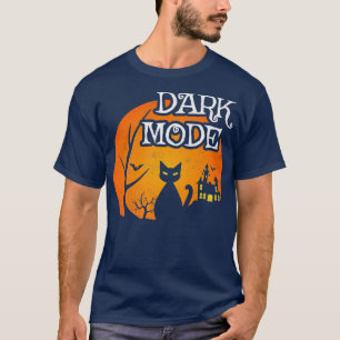 Schwarze Katze Mond Gruselszene Halloween Lusti T-Shirt
