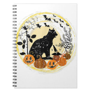 Schwarze Katze Mond Kürbis Hexenhut Halloween Fled Notizblock