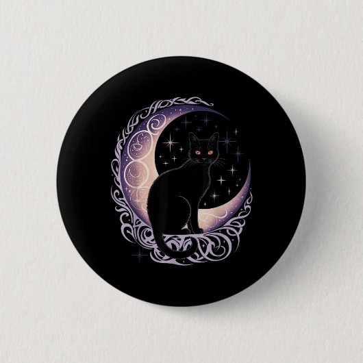 Schwarze Katze Mond Satanismus Dämonisch Teufel He Button (Vorderseite)