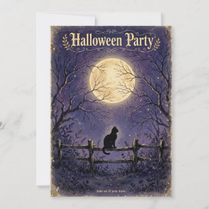 Schwarze Katze Mondlicht Halloween-Einladung Einladung