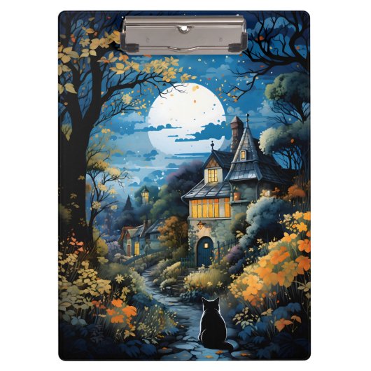 Schwarze Katze - Mondlicht-Stille Klemmbrett (Vorderseite)