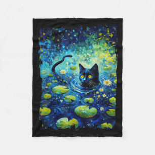 Schwarze Katze Monets Katze Seerose Fleecedecke