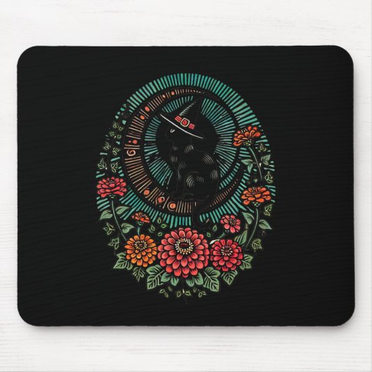 Schwarze Katze Moon Witch Illustration Black Cats Mousepad (Vorne)