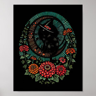 Schwarze Katze Moon Witch Illustration Black Cats Poster