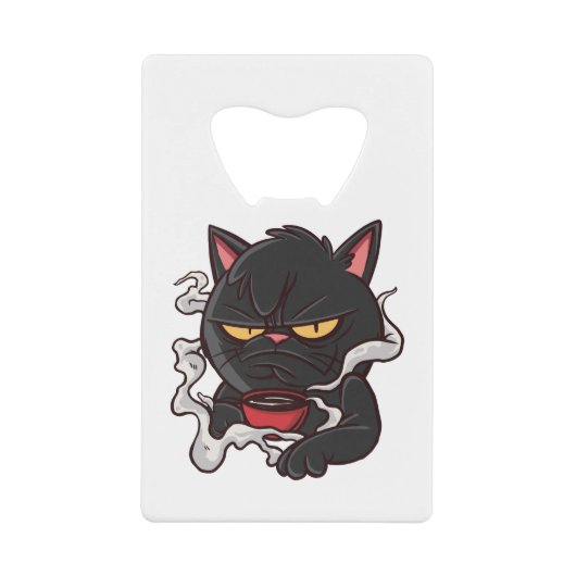 Schwarze Katze Morgenkaffee Geldbeutel Flaschenöffner (Vorderseite)
