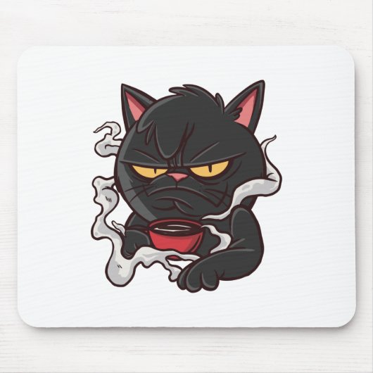Schwarze Katze Morgenkaffee Mousepad (Vorne)