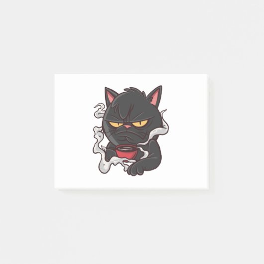 Schwarze Katze Morgenkaffee Post-it Klebezettel (Vorderseite)