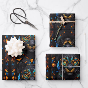 Schwarze Katze Mosaikglas Geschenkpapier Set