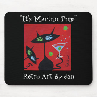 Schwarze Katze Mousepad Pop-Kunst-Retro Martinis