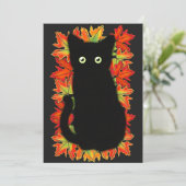 Schwarze Katze, Muster der Herbstblätter, Hallowee Einladung (Stehend Vorderseite)