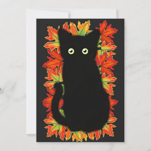 Schwarze Katze, Muster der Herbstblätter, Hallowee Einladung