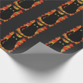 Schwarze Katze, Muster der Herbstblätter, Hallowee Geschenkpapier (Ecke)
