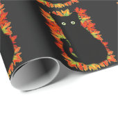 Schwarze Katze, Muster der Herbstblätter, Hallowee Geschenkpapier (Rolleneckpunkt)
