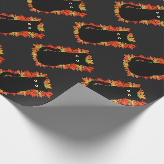 Schwarze Katze, Muster der Herbstblätter, Hallowee Geschenkpapier (Ecke)