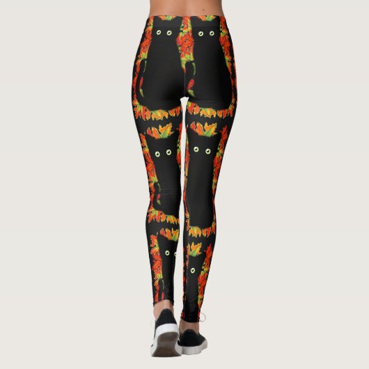 Schwarze Katze, Muster der Herbstblätter, Hallowee Leggings (Rückseite)