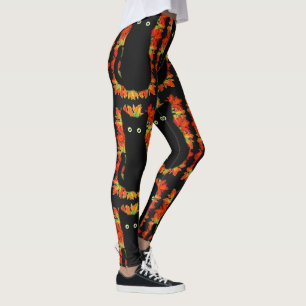 Schwarze Katze, Muster der Herbstblätter, Hallowee Leggings