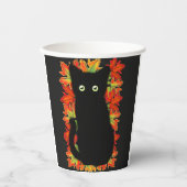 Schwarze Katze, Muster der Herbstblätter, Hallowee Pappbecher (Vorderseite)