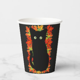 Schwarze Katze, Muster der Herbstblätter, Hallowee Pappbecher