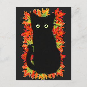 Schwarze Katze, Muster der Herbstblätter, Hallowee Postkarte