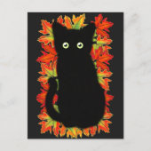 Schwarze Katze, Muster der Herbstblätter, Hallowee Postkarte (Vorderseite)