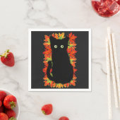 Schwarze Katze, Muster der Herbstblätter, Hallowee Serviette (Beispiel)