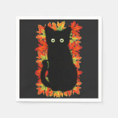 Schwarze Katze, Muster der Herbstblätter, Hallowee Serviette (Vorderseite)