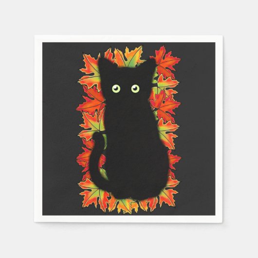 Schwarze Katze, Muster der Herbstblätter, Hallowee Serviette (Vorderseite)