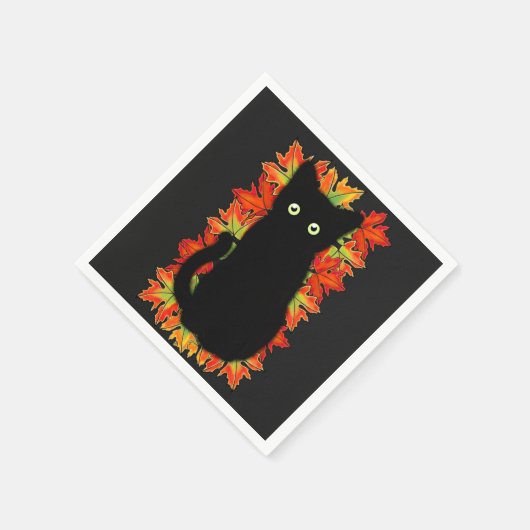 Schwarze Katze, Muster der Herbstblätter, Hallowee Serviette (Ecke)
