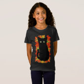 Schwarze Katze, Muster der Herbstblätter, Hallowee T-Shirt (Vorne ganz)
