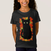 Schwarze Katze, Muster der Herbstblätter, Hallowee T-Shirt (Vorderseite)