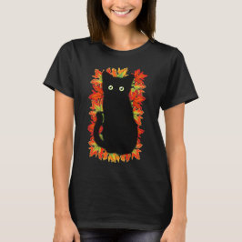 Schwarze Katze, Muster der Herbstblätter, Hallowee T-Shirt