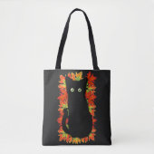 Schwarze Katze, Muster der Herbstblätter, Hallowee Tasche (Vorderseite)