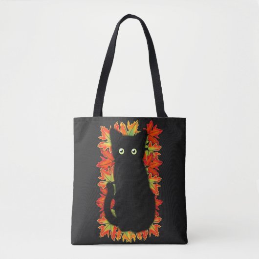 Schwarze Katze, Muster der Herbstblätter, Hallowee Tasche (Vorderseite)