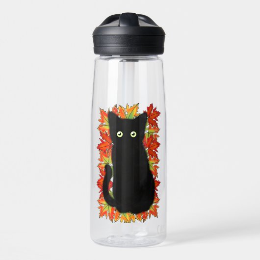 Schwarze Katze, Muster der Herbstblätter, Hallowee Trinkflasche (Vorne)