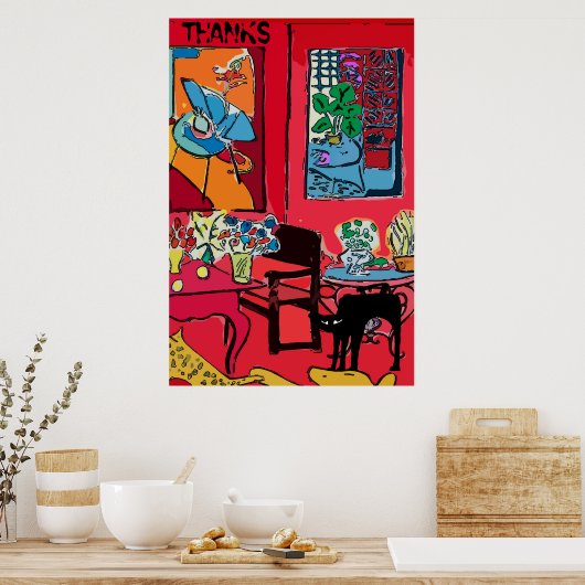 Schwarze Katze nach Tabelle, DANKE Poster (Küche)