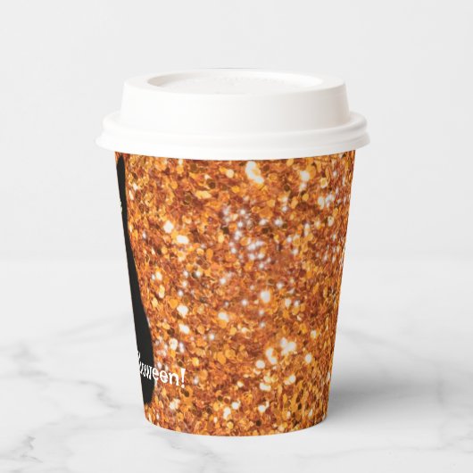 Schwarze Katze, niedliches Kätzchen, glitzernder o Pappbecher (Links)