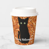 Schwarze Katze, niedliches Kätzchen, glitzernder o Pappbecher (Vorderseite)