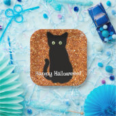 Schwarze Katze, niedliches Kätzchen, glitzernder o Pappteller (Party)