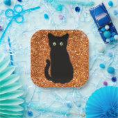 Schwarze Katze, niedliches Kätzchen, glitzernder o Pappteller (Party)