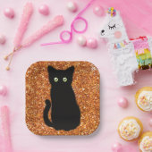 Schwarze Katze, niedliches Kätzchen, glitzernder o Pappteller (Party)